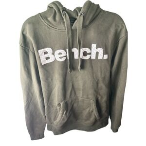 Bench Men's Olive Green Hoodie Sweatshirt Logo Print Pullover Small Athleisure‎